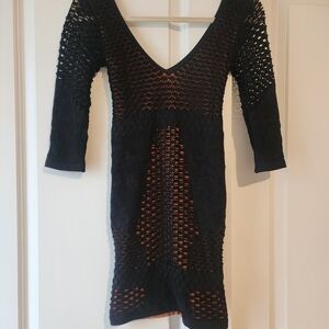 Free People Black and Brown Crochet Detail Dress